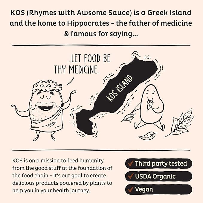 KOS Plant Based Protein Powder, Chocolate USDA Organic - Low Carb Pea Protein Blend, Vegan