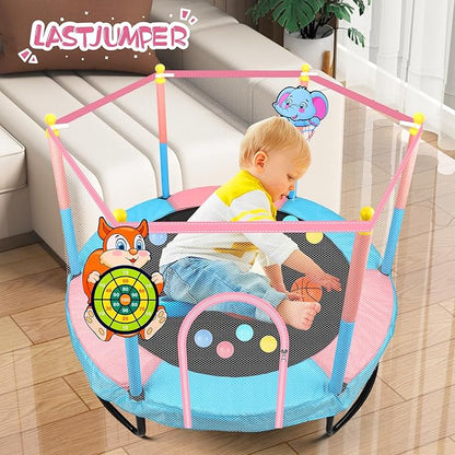 Pink Indoor Trampoline for Kids 2-5, 5ft Mini Indoor & Outdoor Small Toddler Trampoline with Net