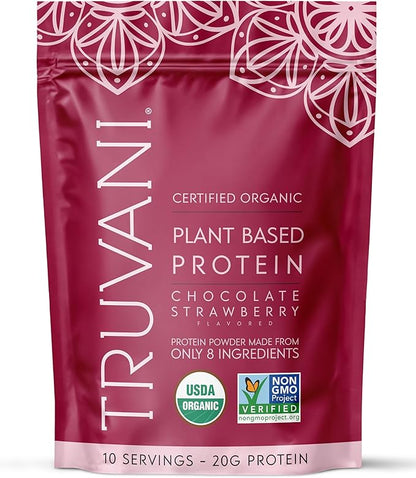 Truvani Vegan Pea Protein Powder | Chocolate Strawberry | 20g Organic Plant Based Protein | 10