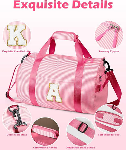 Cheer Up Gifts for Daughter, Girl Gym Bag, Kids Initial Overnight Duffel Bags with Shoe