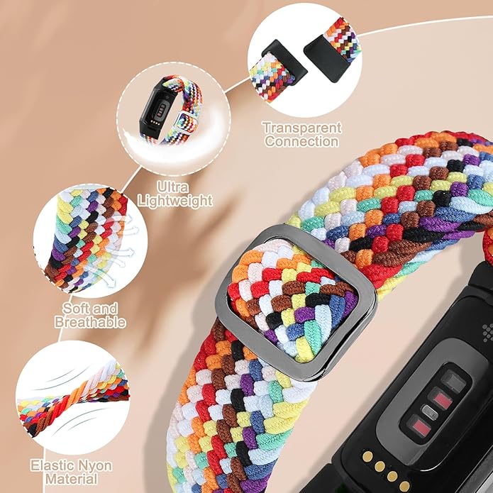 Braided Band Compatible with Fitbit Charge 6/Fitbit Charge 5, Soft Nylon Solo Loop Adjustable