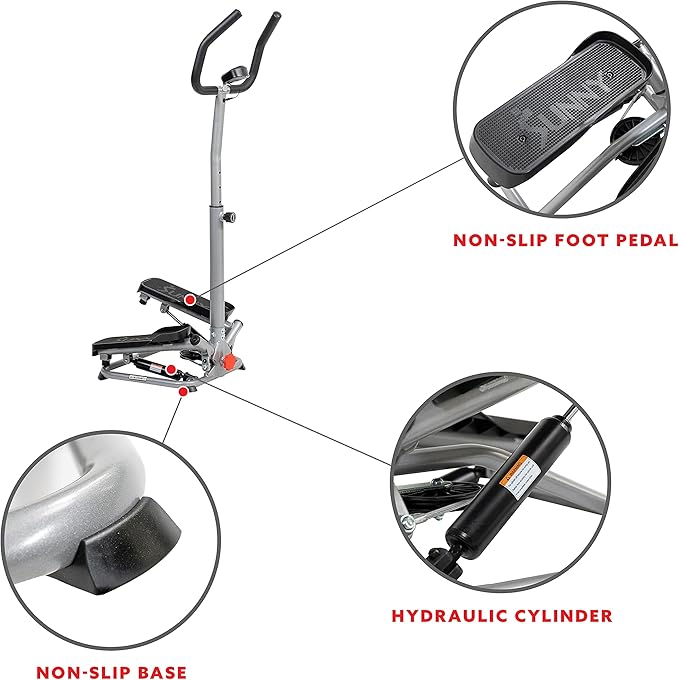 Sunny Health & Fitness Twist Stepper with Handlebar, Stair Step Machine for Cardio Workout, Compact