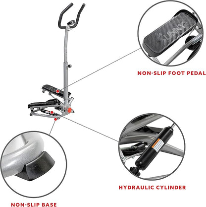 Sunny Health & Fitness Twist Stepper with Handlebar, Stair Step Machine for Cardio Workout, Compact