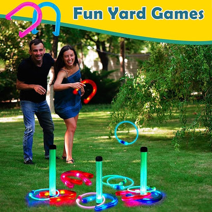 Liliful 20 Pcs Ring Toss Glow in Dark Games Valentines Outdoor Ring Toss Games with LED Yard Ring