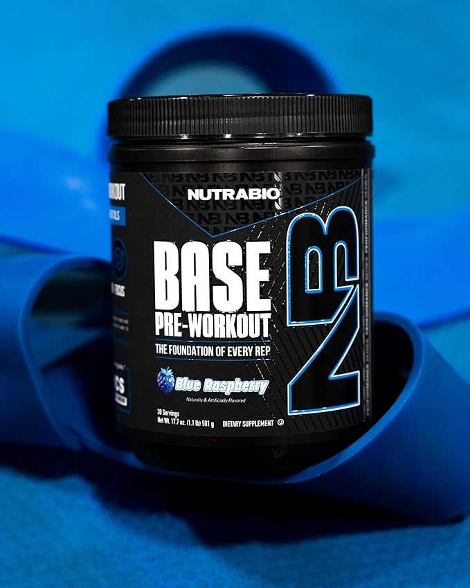 NutraBio Base Pre-Workout Powder 200mg Caffeine, Sustained Energy, Focus, Endurance, Pump, Sugar