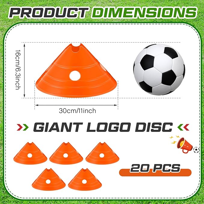 ShinyRelief Jumbo Disc Cones Jumbo Soccer Cones with Mesh Bag Giant Large Agility for Soccer