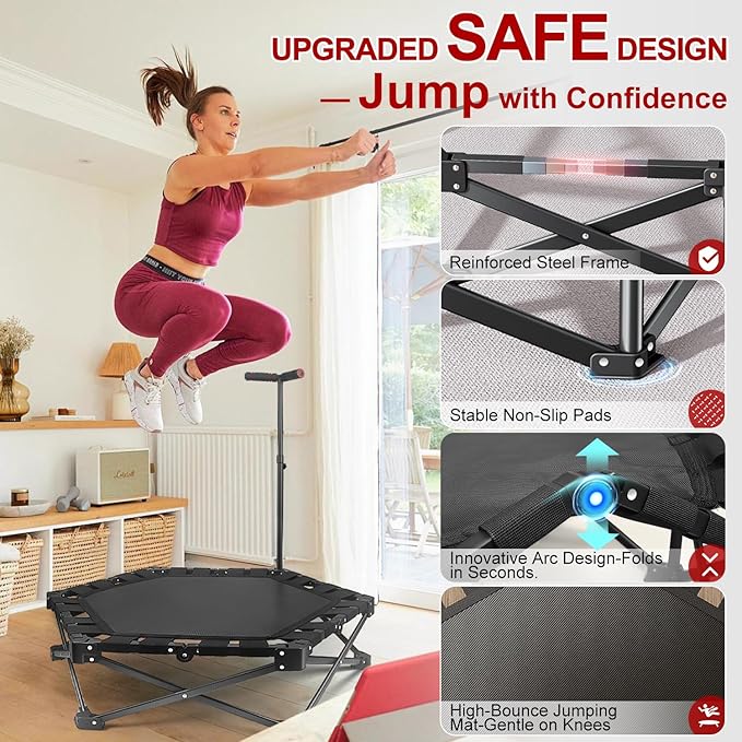 Foldable Mini Trampoline — One-Step Fold & Open, 42" Rebounder Trampoline for Adults & Kids, 450lbs