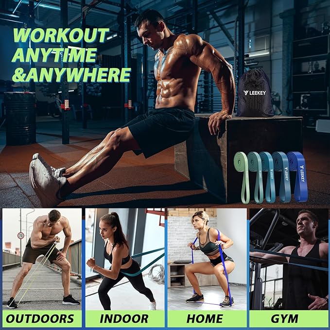 LEEKEY Resistance Bands Set for Pull-Up Assistance & Full-Body Training, Multi-Level Exercise Bands