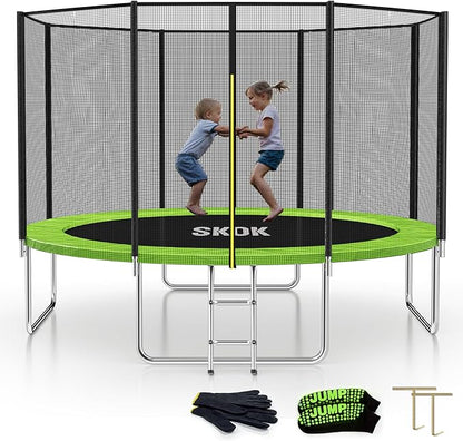 SKOK Trampoline 8FT 10FT 12FT 14FT 15FT Trampolines with Enclosure Net, 400LBS Outdoor Trampolines