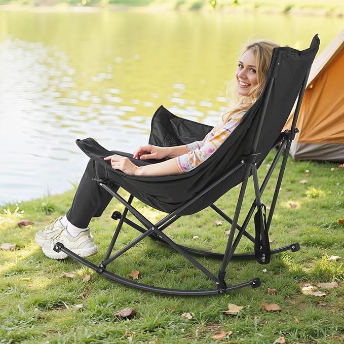 VEVOR Heated Camping Chair, 3 Heating Settings, Large-Sized Padded Folding Rocker, Heavy Duty