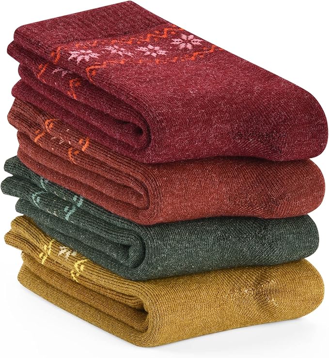 NinetoFiveLife Pack of 4 Womens Merino Wool Socks Winter Hiking Socks Knit Outdoor Recreation Socks