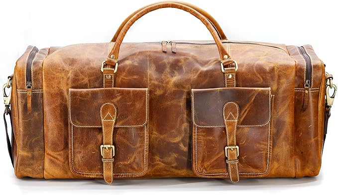 KomalC 28 inch Duffel Bag Travel Sports Overnight Weekend Leather Duffle Bag for Gym Sports Cabin