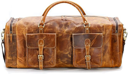 KomalC 24 inch Duffel Bag Travel Sports Overnight Weekend Leather Duffle Bag for Gym Sports Cabin