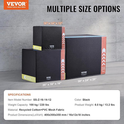 VEVOR 3 in 1 Plyometric Jump Box, Cotton Plyo Box, Platform & Jumping Agility Box, Anti-Slip