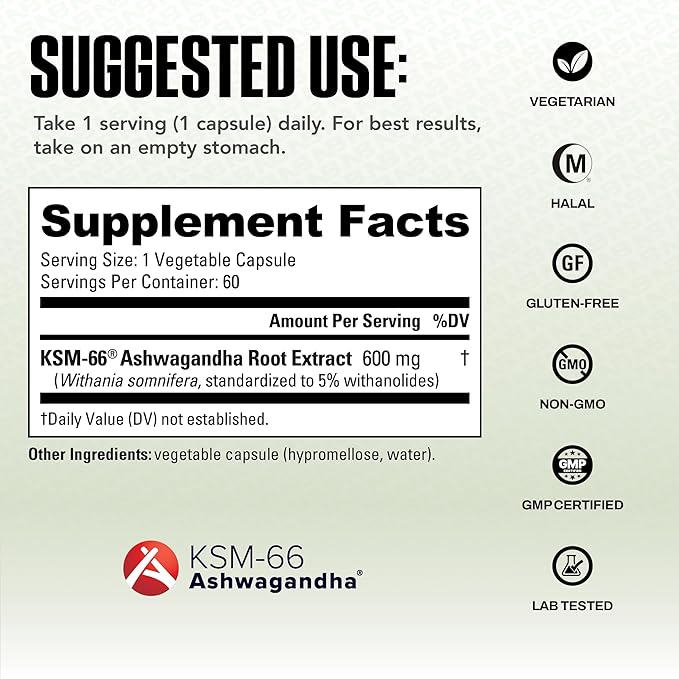 NutraBio Ashwagandha KSM-66 | Ashwaganda Herbal Supplement for Stress, Mood, & Performance | 600 MG
