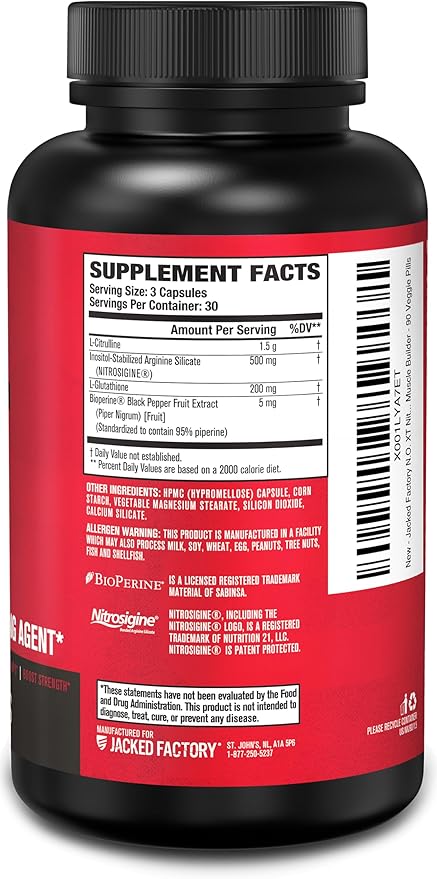 Jacked Factory N.O. XT Nitric Oxide Supplements for Men w/Nitrosigine L Arginine L Citrulline