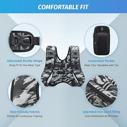 ZELUS Weighted Vest, 6lb/8lb/12lb/16lb/20lb/25lb/30lb Weight Vest with Reflective Stripe for