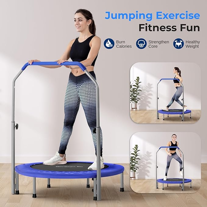 SereneLife 36/40" Foldable Mini Trampoline - Compact Fitness Trampoline for Kids Adults, Exercise