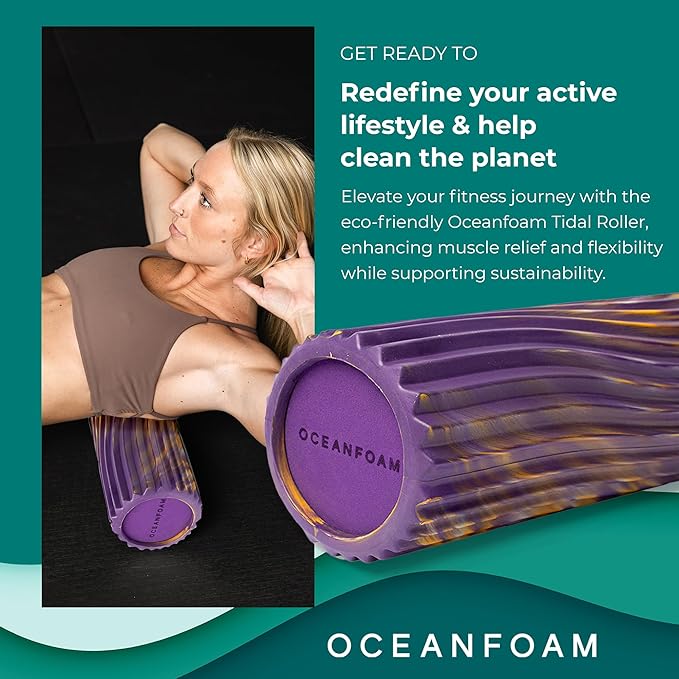 Oceanfoam Tidal Roller - Purple, Gold & Natural Marbled - Muscle Massage Foam Roller for Back Pain