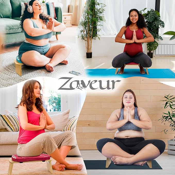 Bamboo Meditation Bench with Cushion - Foldable Bench for Multiple Seating Angles - Kneeling Chair