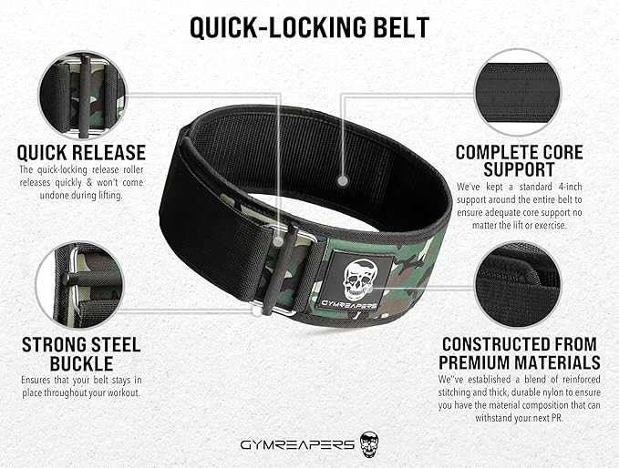 Gymreapers Quick Locking Weight Lifting Belt for Men Gym Belt for Powerlifting Deadlift Belt with 4