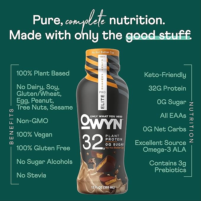 OWYN Only What You Need Pro Elite Vegan Plant Based High Protein Keto Shake, No Nut Butter Cup