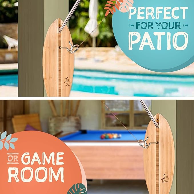 Tiki Toss Ring Toss Game for Adults & Kids - Hook and Ring Games with String and Hooks for