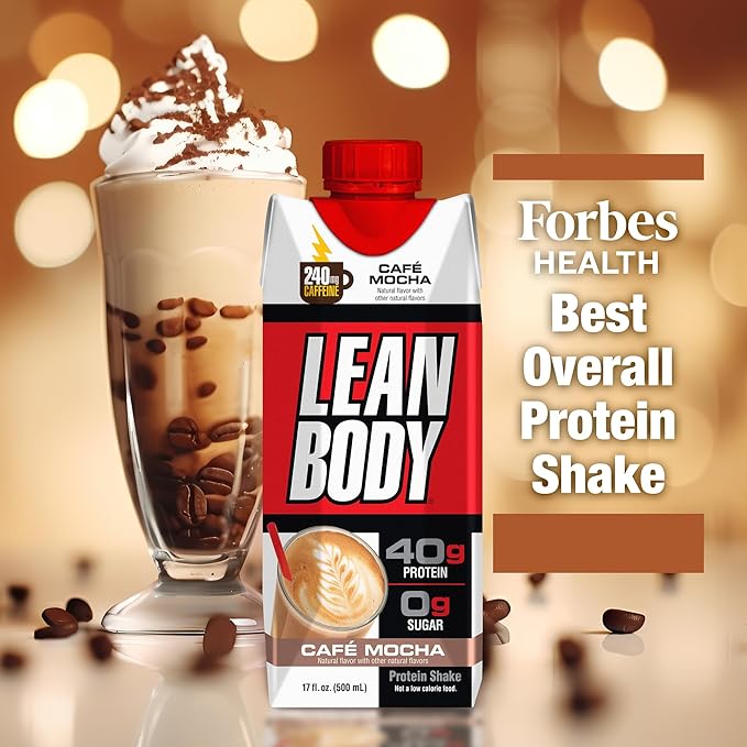 Lean Body Ready-to-Drink Café Mocha Protein Shake, 240mg Caffeine, 40g Protein, Whey Blend, 0