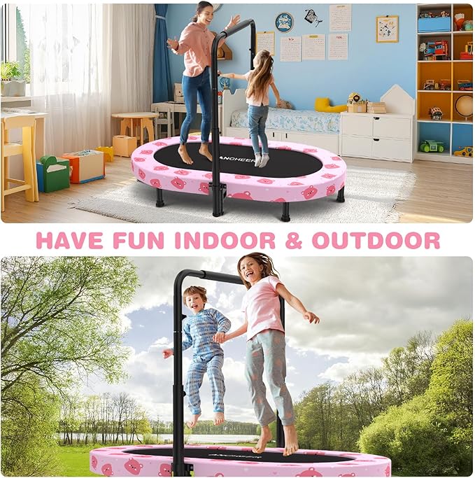ANCHEER 56" Double Mini Trampoline for Kids, Mini Rebounder with 5-Level Adjustable Handle
