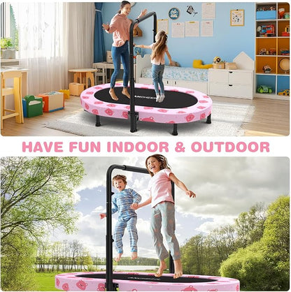ANCHEER 56" Double Mini Trampoline for Kids, Mini Rebounder with 5-Level Adjustable Handle