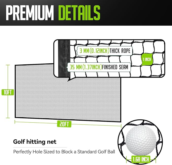 Golf Net, 10x20ft Golf Practice Net with Carry Bag, Double Finished Seam, Durable and Portable