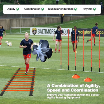 24Pcs Soccer Agility Training Equipment Set Ultimate Agility Poles Cones Ladder More for Quick