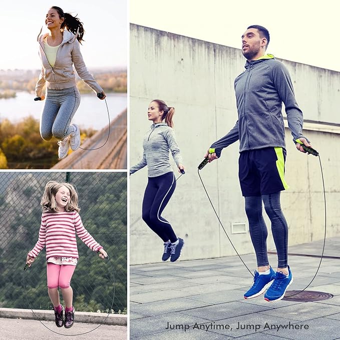 Jump Rope, Tangle-Free Rapid Speed Jumping Rope Cable with Ball Bearings for Women, Men, and Kids