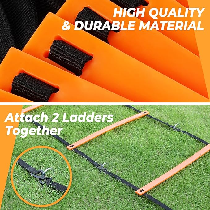 GHB Pro Agility Ladder Soccer Kick Trainer Set 20ft 12 Rung 10 Cones and 4 Stakes Speed Agility