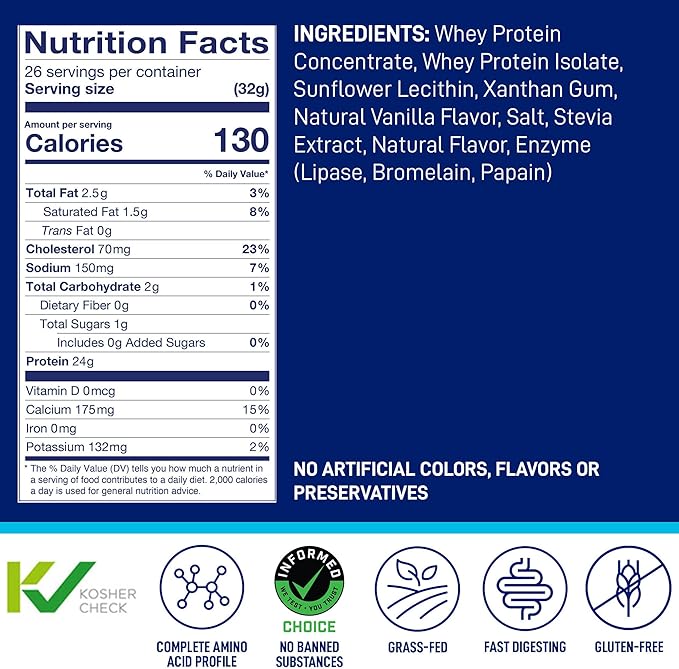 LeanFit WHEY Protein Natural Vanilla ??100% Whey Protein Powder, 24g Protein Per Serving
