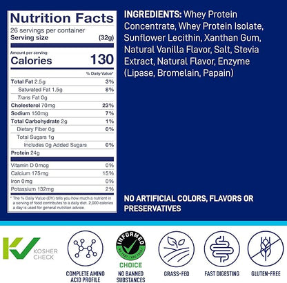 LeanFit WHEY Protein Natural Vanilla ??100% Whey Protein Powder, 24g Protein Per Serving
