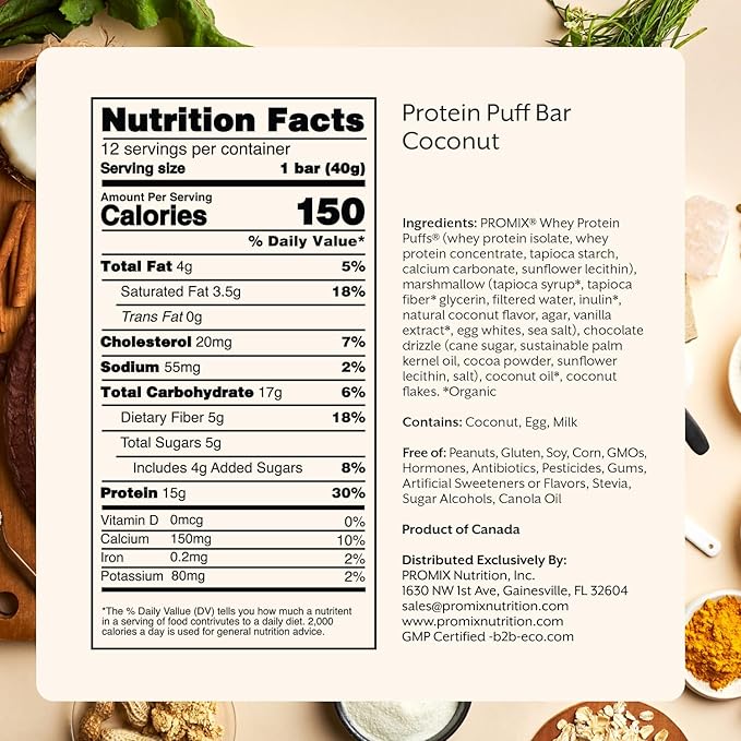 ProMix Nutrition Protein Puff Bars - Coconut - Marshmallow Crispy Treat - Great Tasting & Healthy