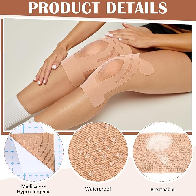 50 Pcs Precut Kinesiology Tape for Knees Pain Relief Elastic Waterproof Athletic Knee Tape for