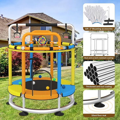 Trampoline for Kids, Full Anti-Rust 440lbs Anti-Rollover Round Bottom Toddler Trampoline