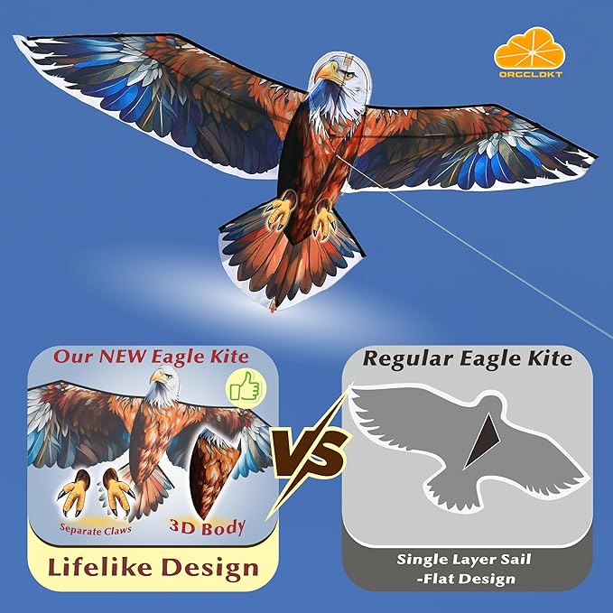 ORGCLDKT- 3D Lifelike Style Bird/Eagle Kite, Super Easy to Fly with, Ideal for Kids, Adults, Girls