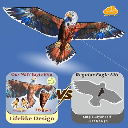 ORGCLDKT- 3D Lifelike Style Bird/Eagle Kite, Super Easy to Fly with, Ideal for Kids, Adults, Girls