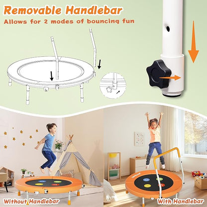 3FT Toddler Trampoline with Adjustable Handlebar, 36" Foldable & Spring-Free, Mini Kids Indoor
