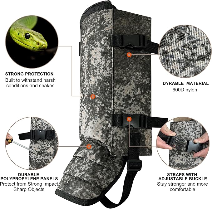 Snake Gaiters Leg Guards, Waterproof Snake Guards, Adjustable Snake Bite Protection for Lower Legs