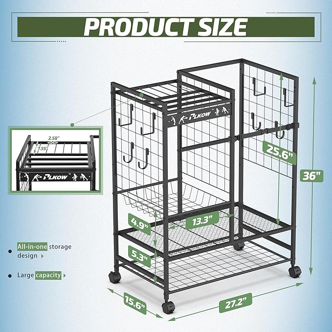 PLKOW Tennis Bag Organizer Tennis Racket Storage Rack, Tennis Equipment Holder for Bags, Balls