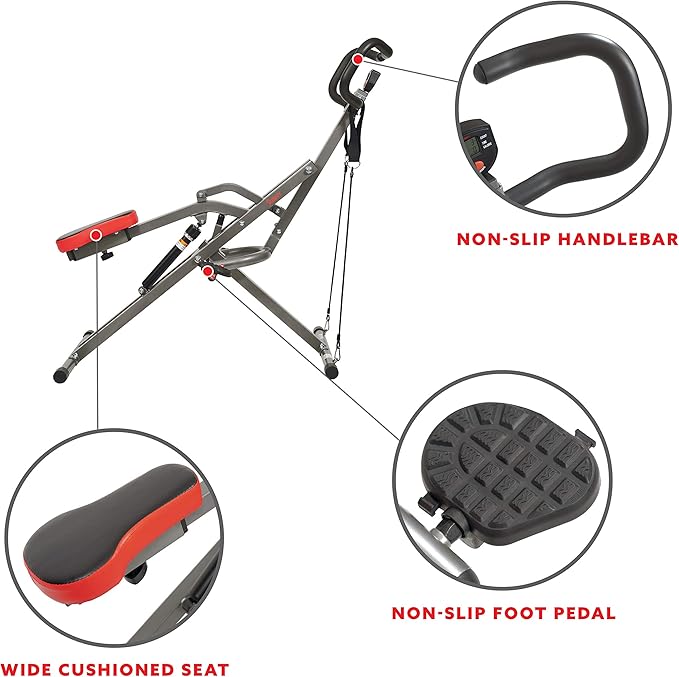 Sunny Health & Fitness Row-N-Ride PRO, Full Body Combo Squat Machine w/Optional Resistance Band