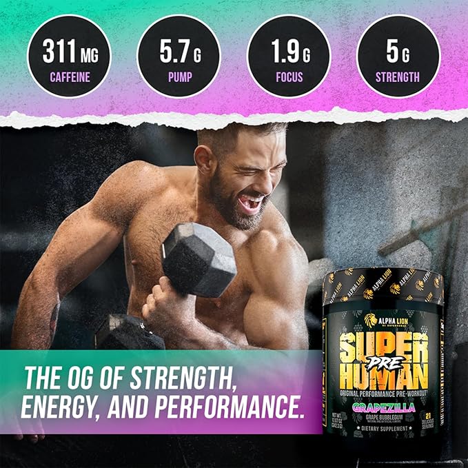 ALPHA LION Superhuman Pre Workout Powder, Beta Alanine, L-Taurine & Tri-Source Caffeine for