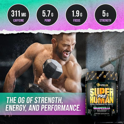 ALPHA LION Superhuman Pre Workout Powder, Beta Alanine, L-Taurine & Tri-Source Caffeine for