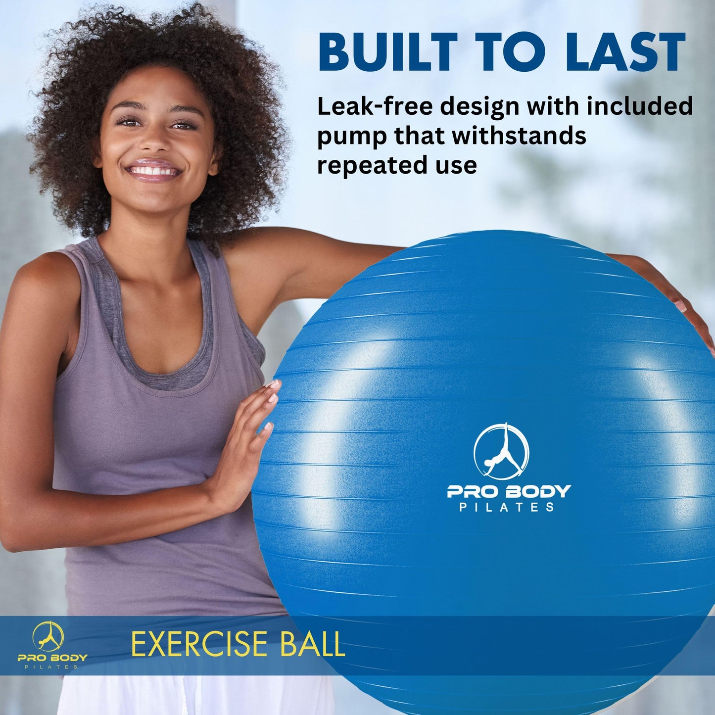 ProBody Pilates Yoga Ball - Gym Grade Exercise Ball (Blue, 65cm)