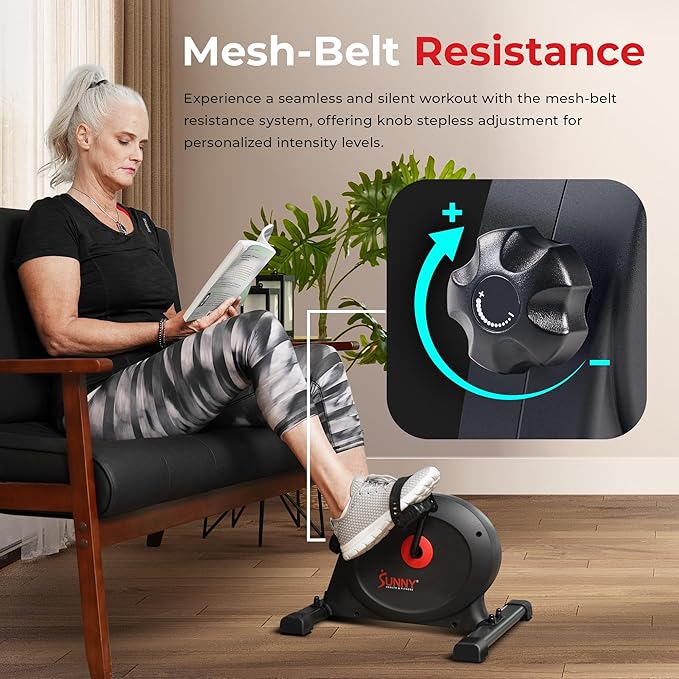 Sunny Health & Fitness Smart Under-Desk Bike Exerciser, Low-Impact Cardio Cycling Equipment for