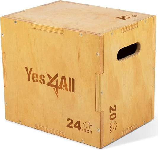 Yes4All Plyo Box, 3-in-1 Wooden Box Jumps for Home Gym (12/14/16?¯in), 450 lbs Boxes Step Up with